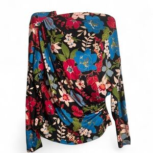 Floral Izuria Asymmetrical Neckline Long Sleeved Blouse size M